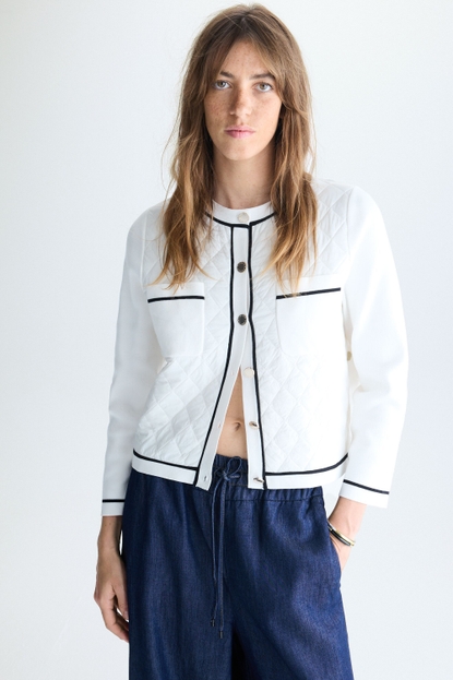 Quilted nylon knit short jacket
