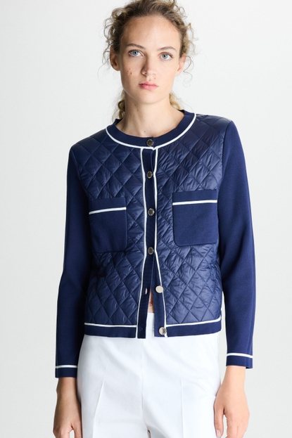Quilted nylon stretch knit short jacket