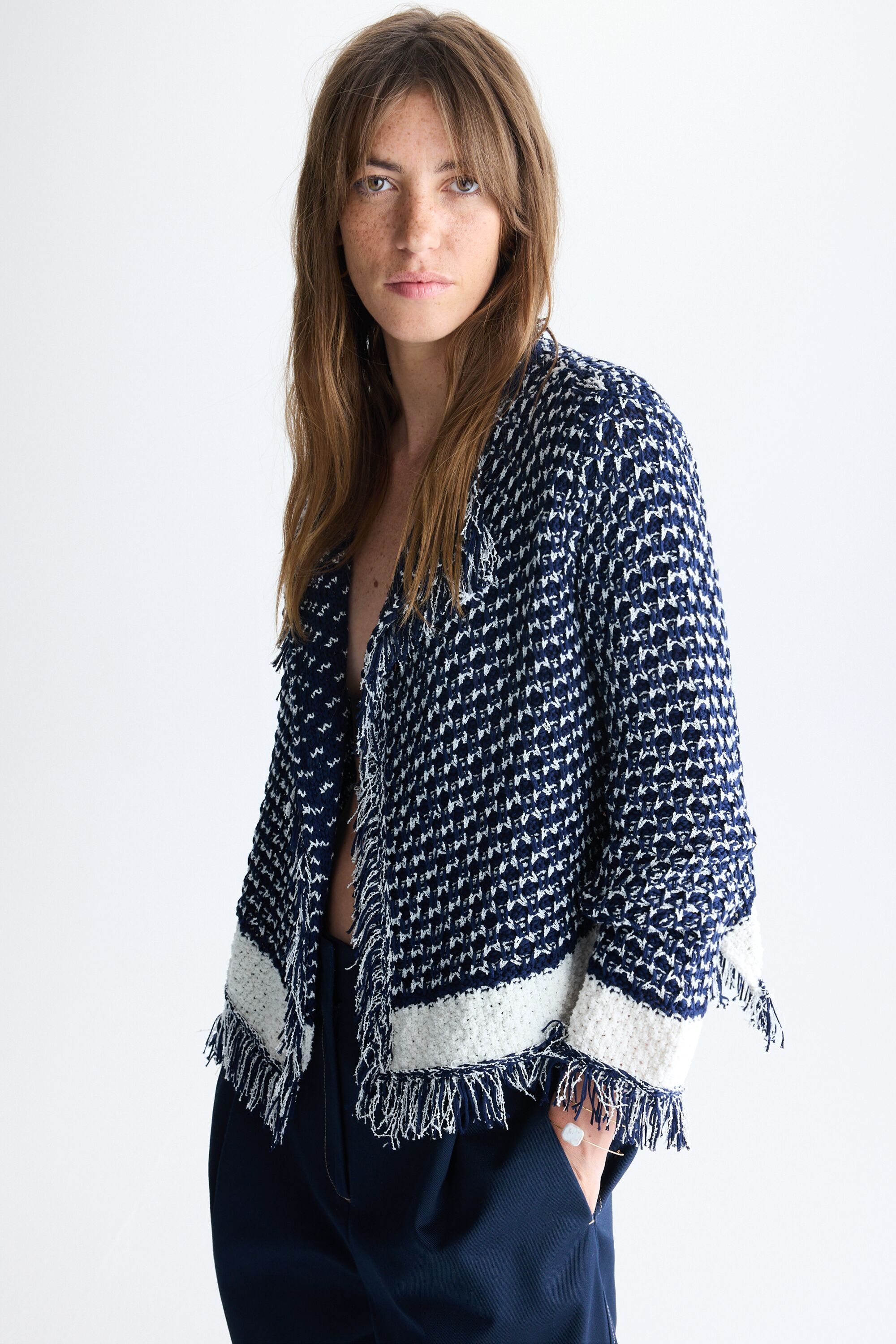 Fancy tape boucle woven short jacket