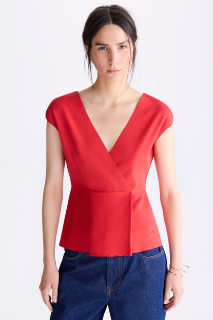 Stretch knit wrap fitted top