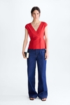 Stretch knit wrap fitted top