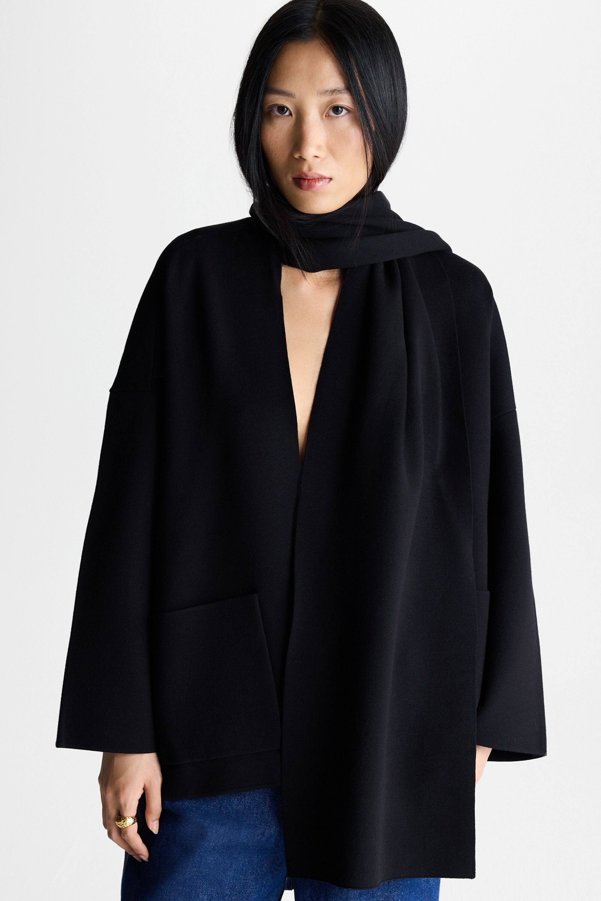 Chaqueta punto stretch doble faz bufanda