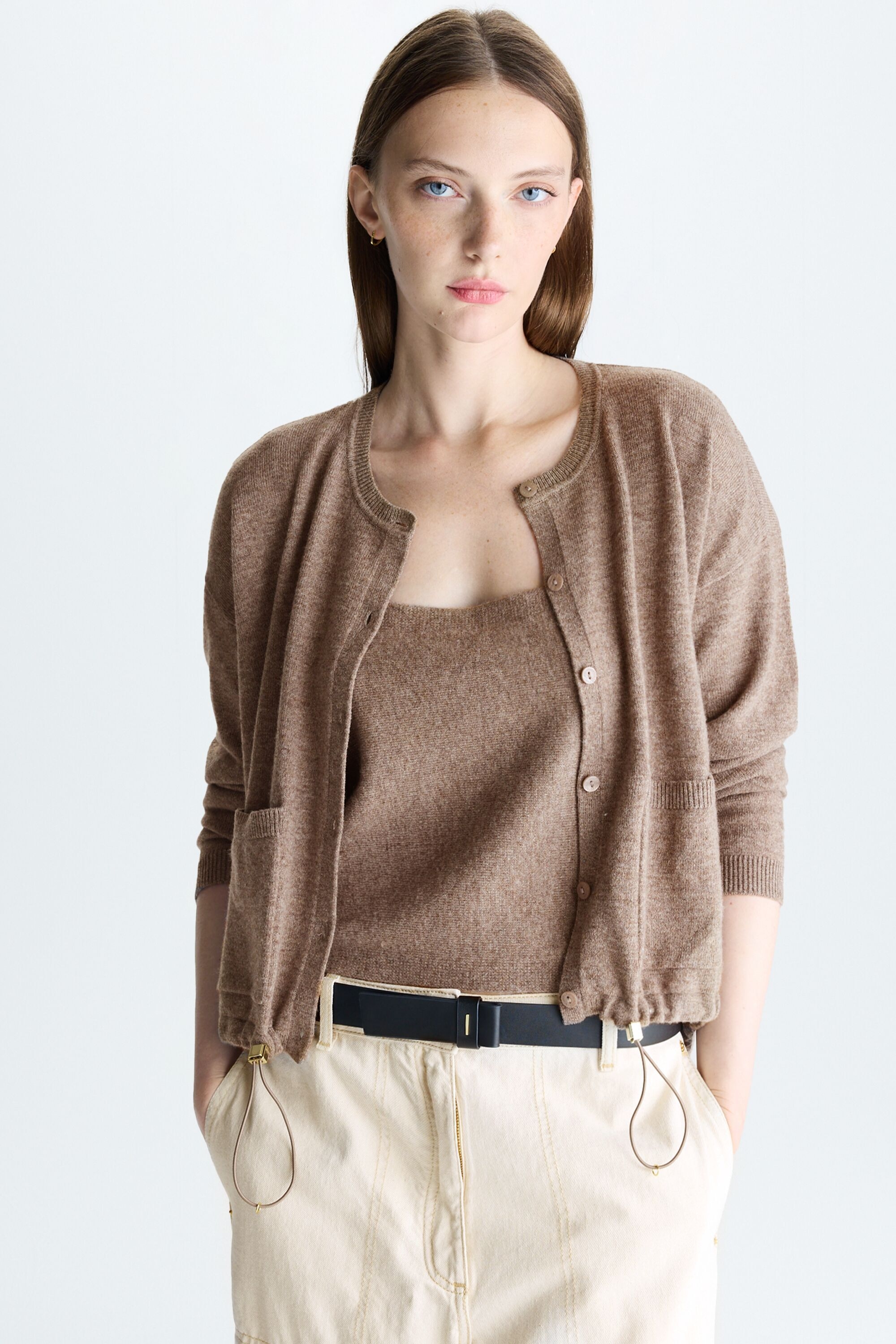 Gathered hem wool cocoon jacket