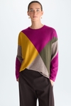 Detachable neck intarsia wool oversize sweater