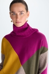 Detachable neck intarsia wool oversize sweater