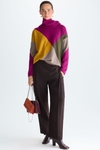 Detachable neck intarsia wool oversize sweater