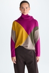 Detachable neck intarsia wool oversize sweater