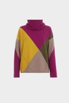 Detachable neck intarsia wool oversize sweater