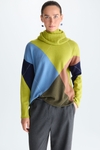 Detachable neck intarsia wool oversize sweater