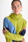 Detachable neck intarsia wool oversize sweater