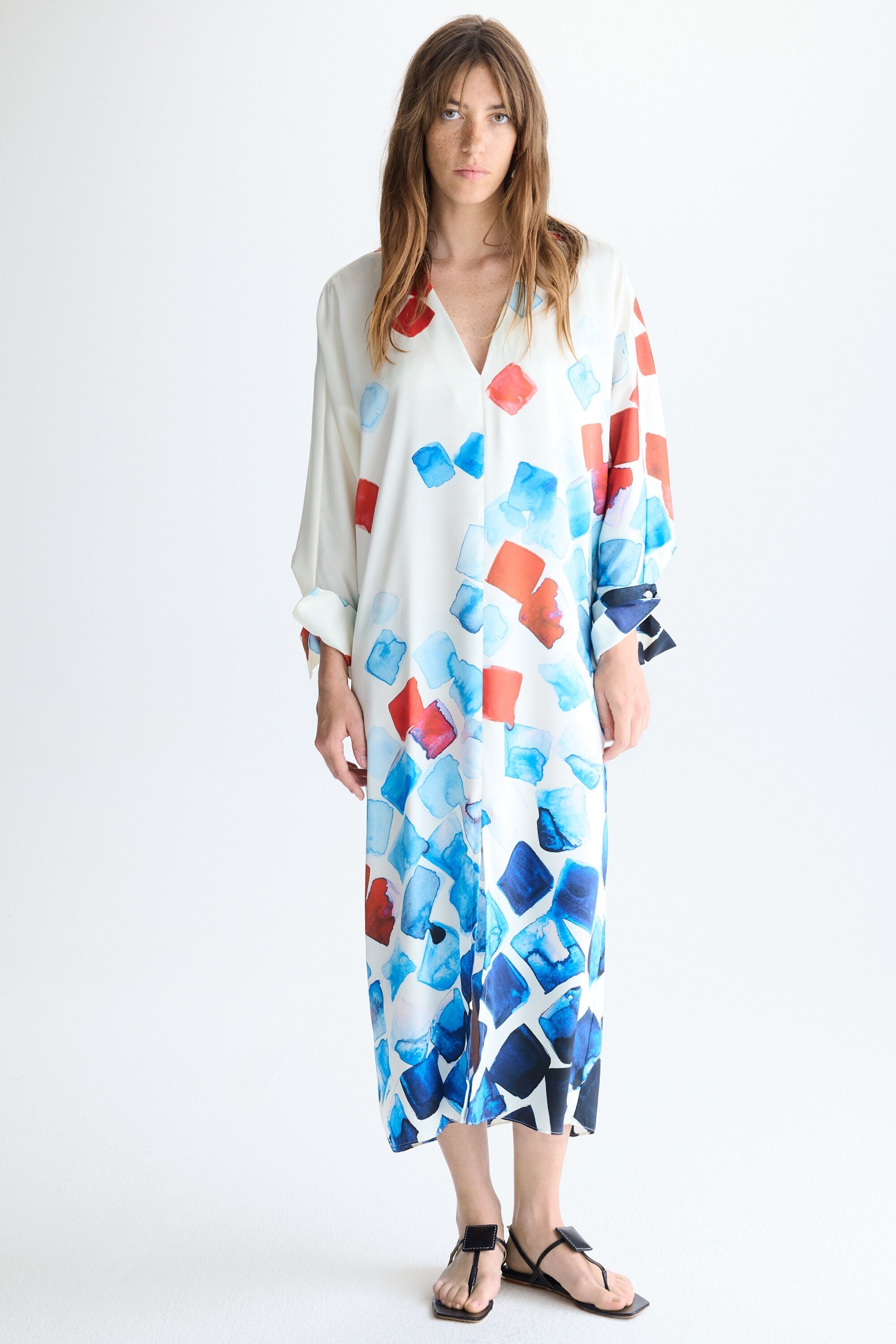 Cubo Acuarela print twill midi dress