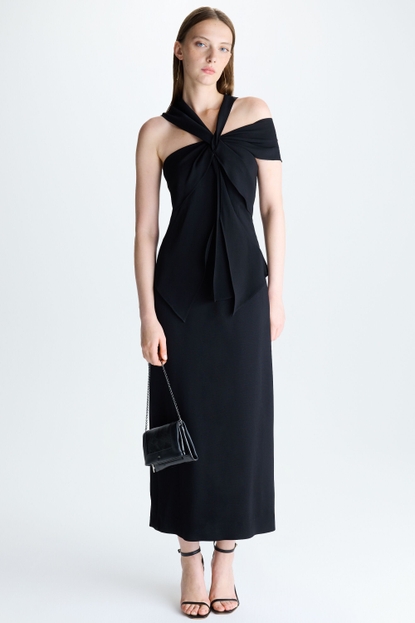 Asymmetric crepe fitted dress