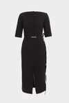 Cube belt crepé straight-fit midi dress