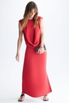 Vestido midi recto crepe drapeado