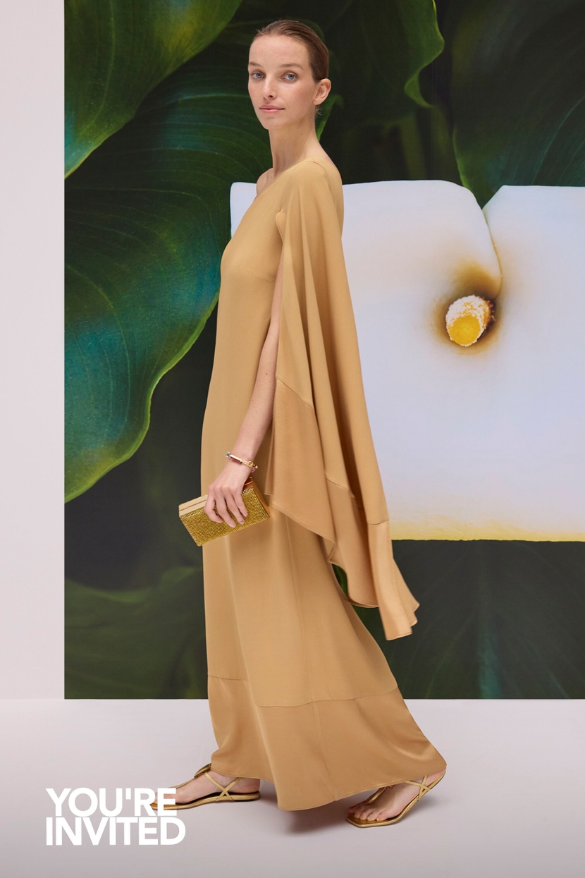 ASYMMETRIC CREPE LONG DRESS