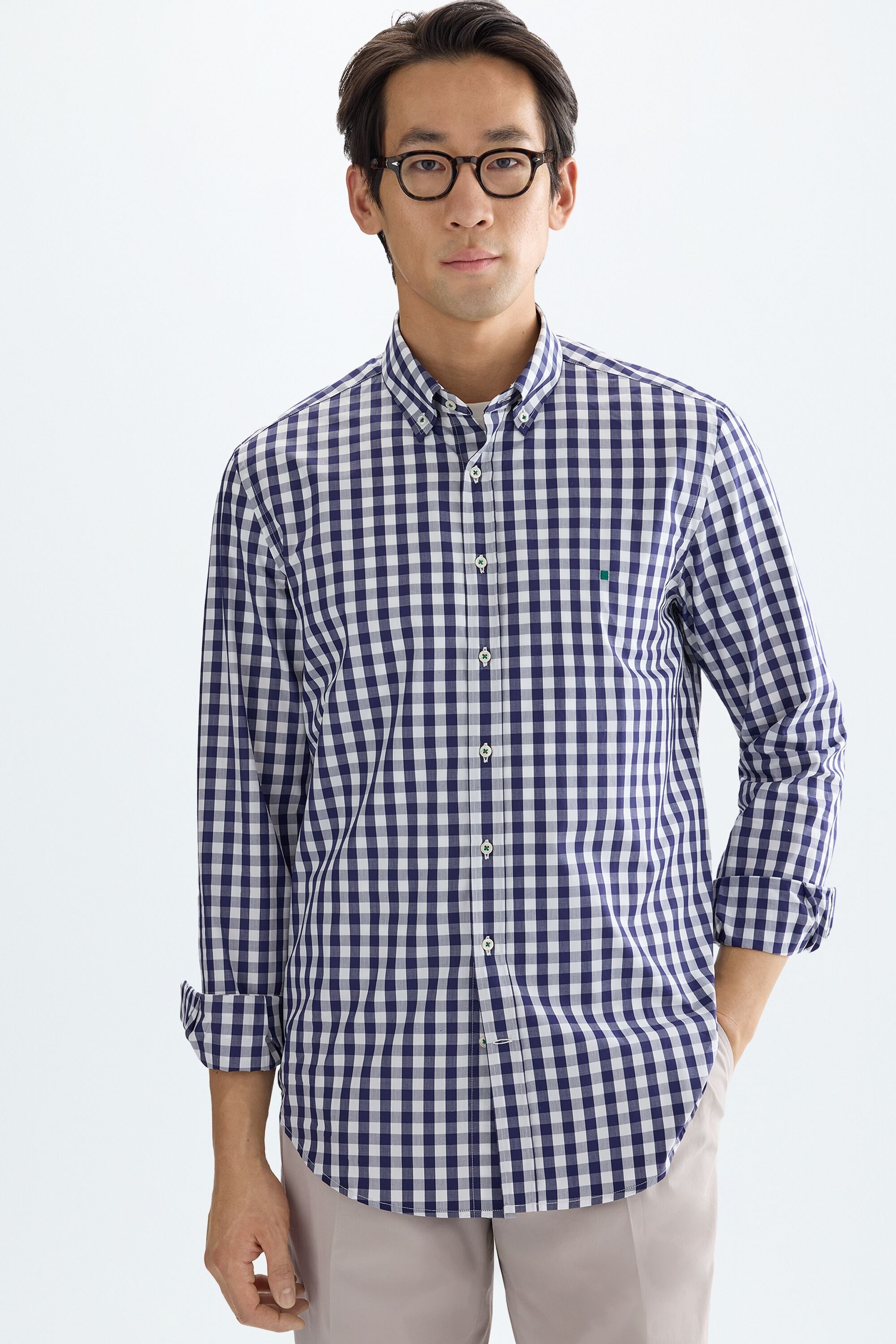 Gingham check poplin shirt