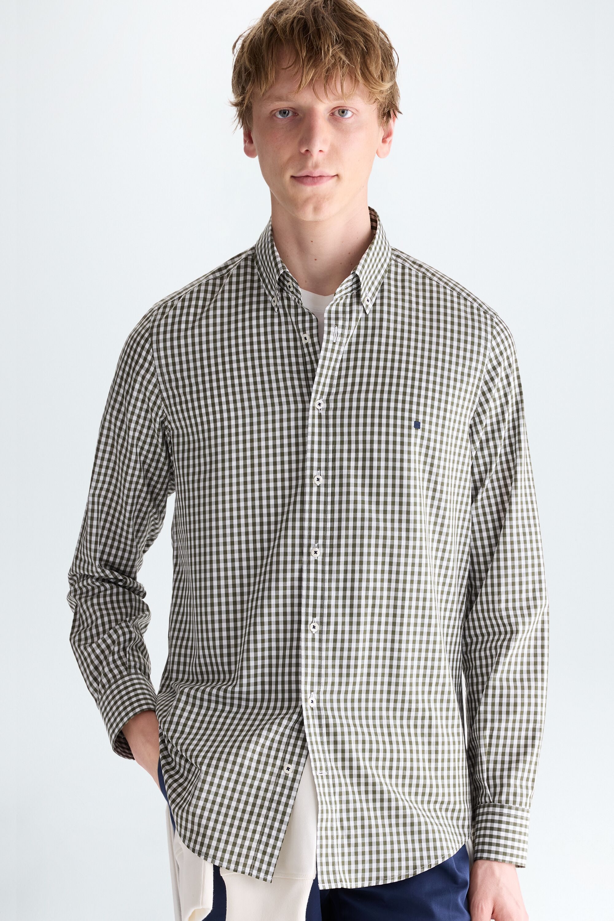 Gingham check poplin shirt