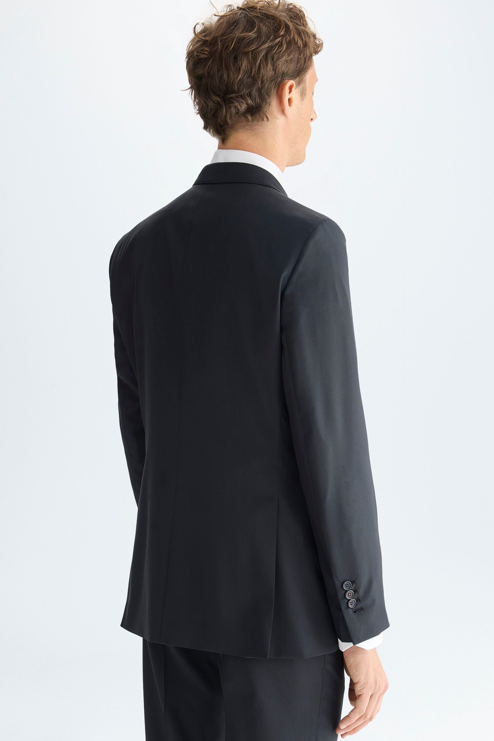 Tropical wool classic fit suit jacket black - Purificacion