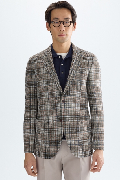 PRINCE OF WALES CHECK COTTON KNIT RELAXED FIT BLAZER