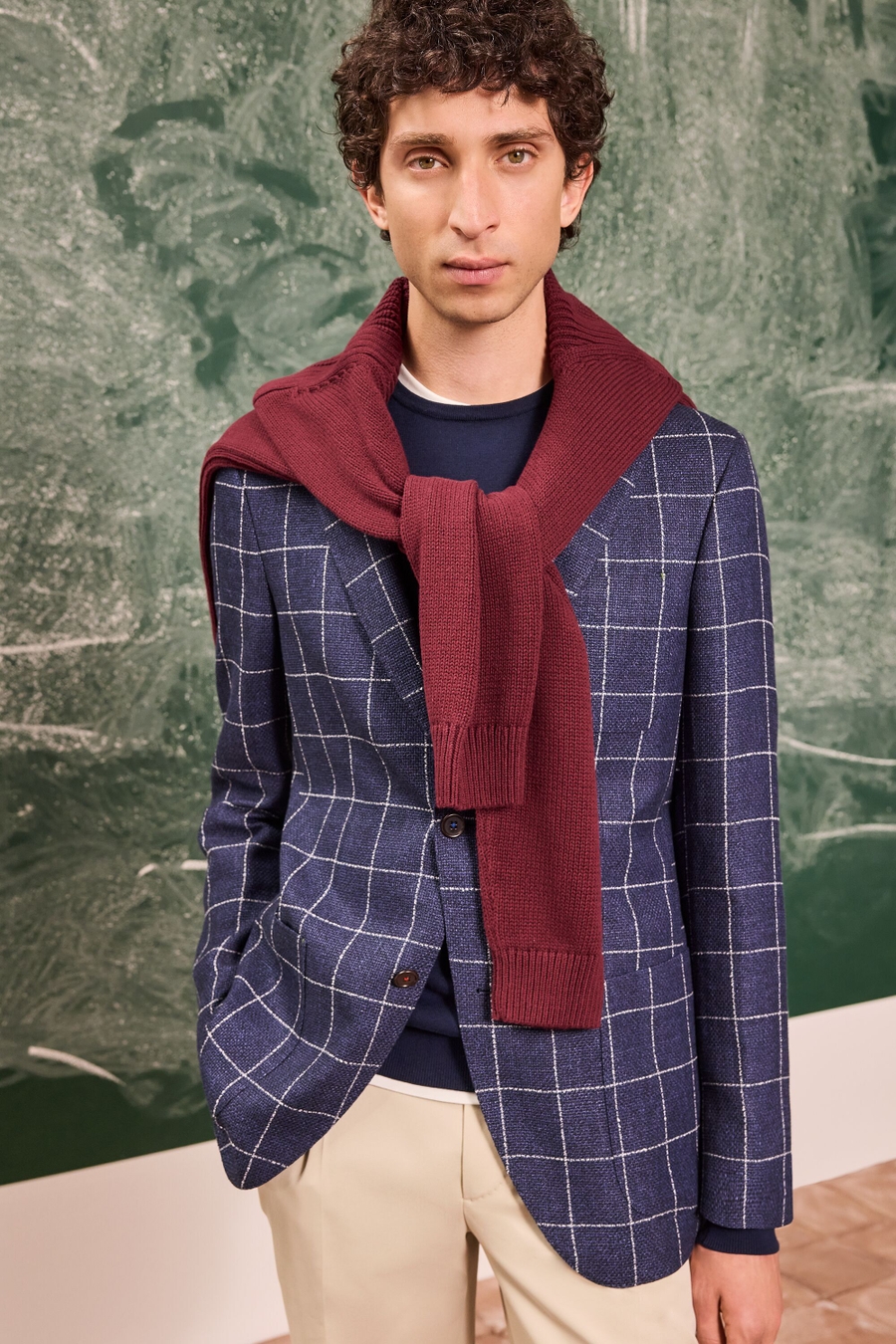 CHAQUETA RELAXED FIT RIZO LANA CUADRO VENTANA