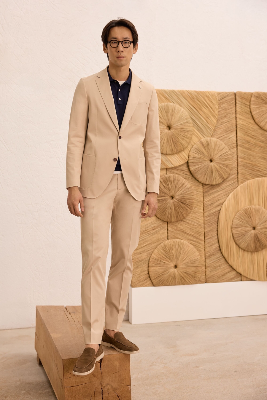 CHAQUETA DE TRAJE RELAXED FIT SARGA ALGODÓN