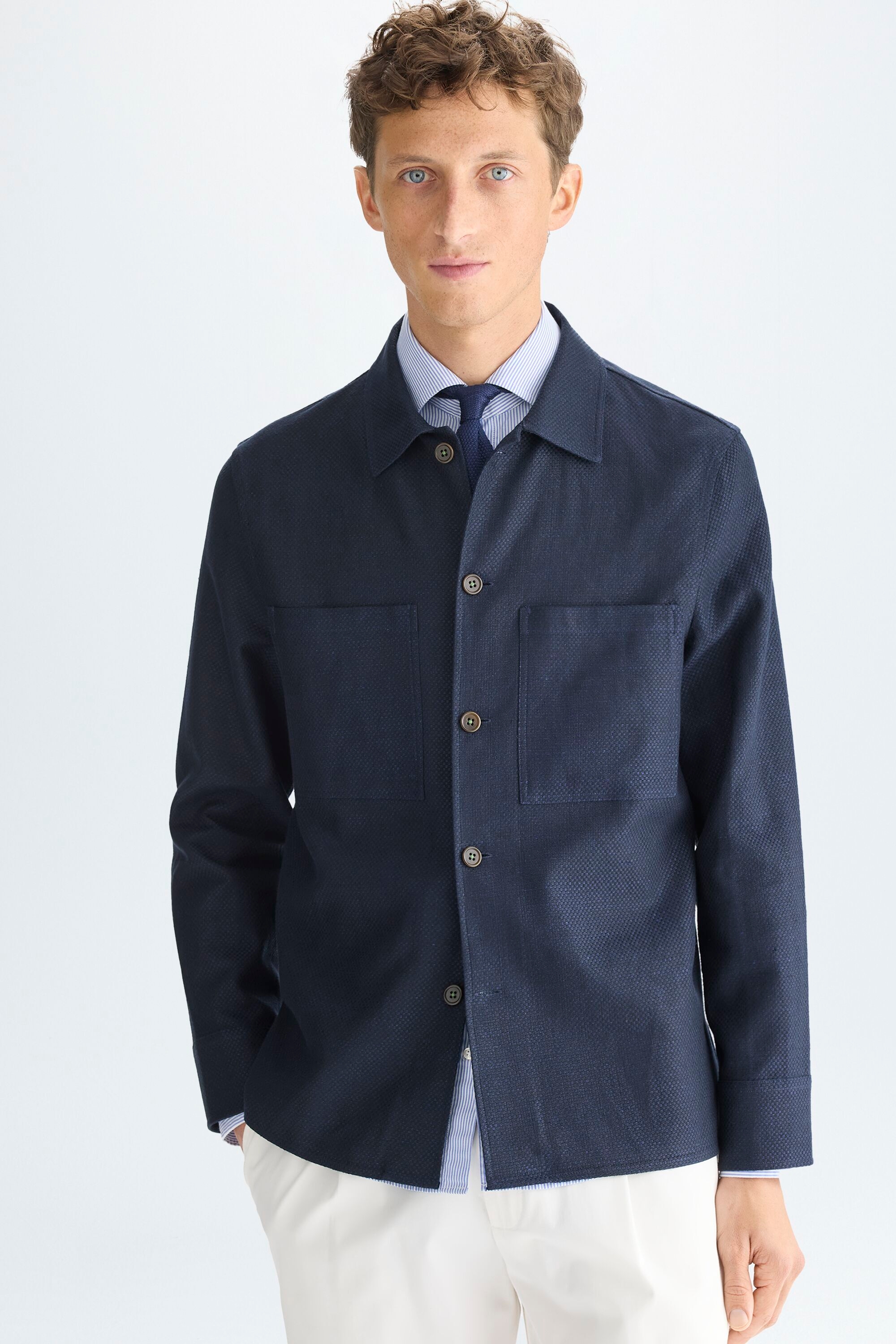 Linen cotton textured overshirt