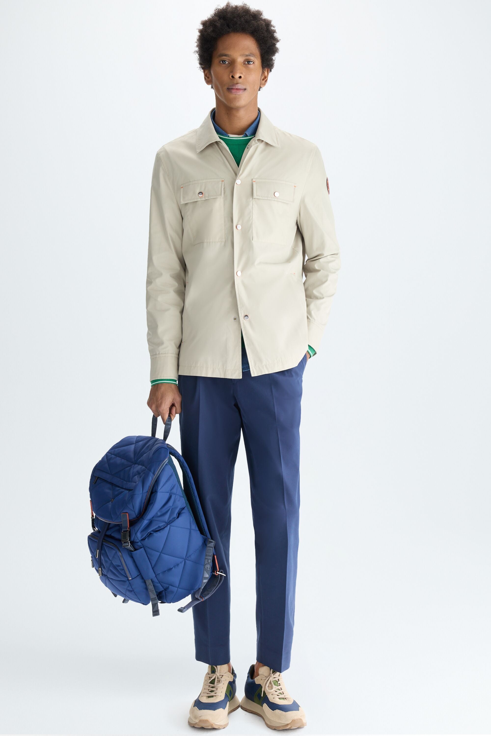 Mesh-textured technical nylon overshirt beige - Purificacion
