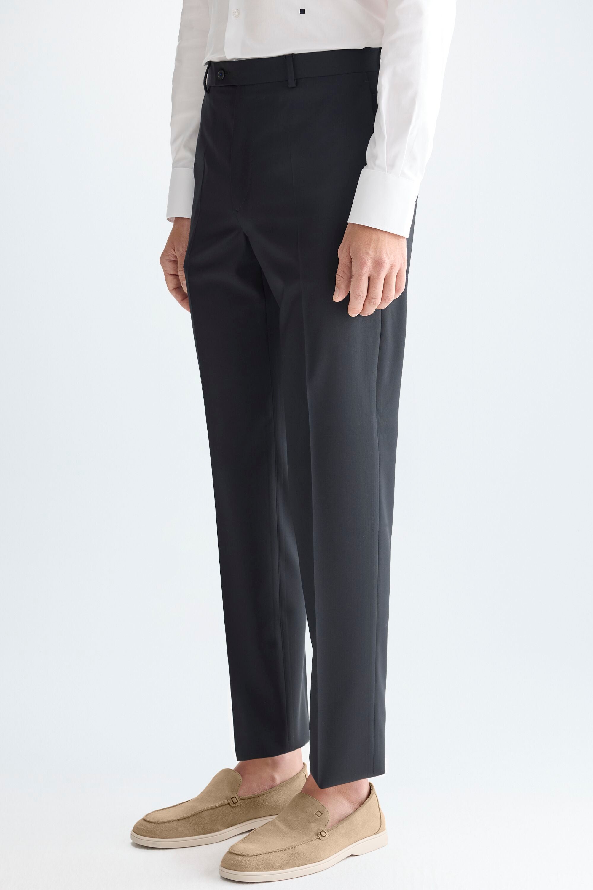 Tropical wool classic fit suit trousers black - Purificacion 