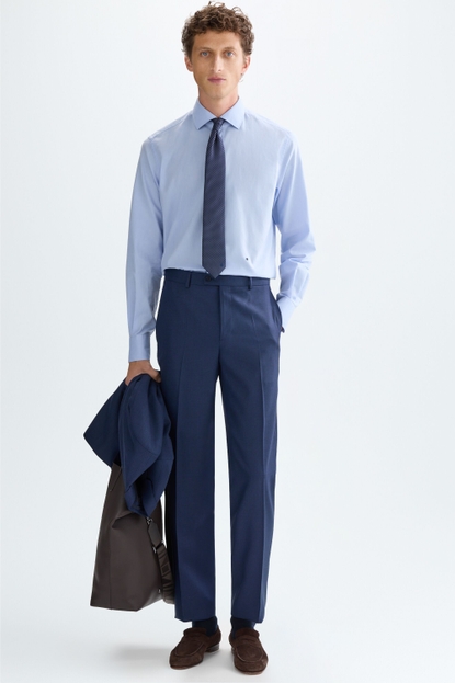 WOOL BIRD'S EYE WEAVE CLASSIC FIT SUIT TROUSERS