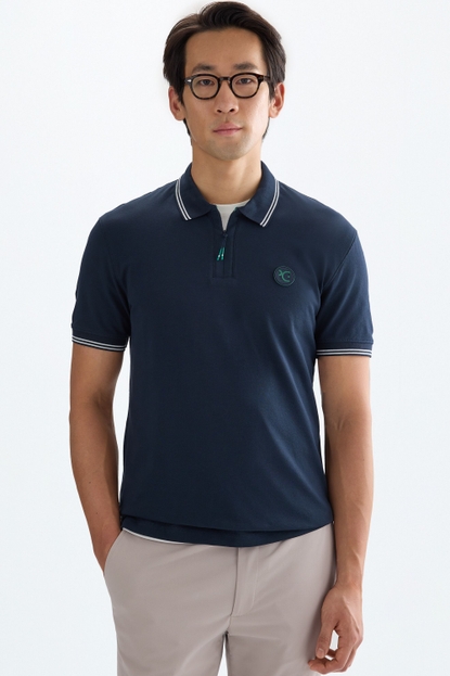 STRETCH-PIQUÉ HALF-ZIP SLIM FIT POLO SHIRT