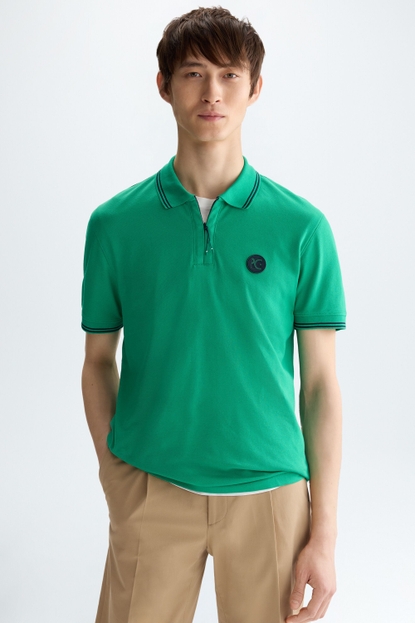 STRETCH-PIQUÉ HALF-ZIP SLIM FIT POLO SHIRT