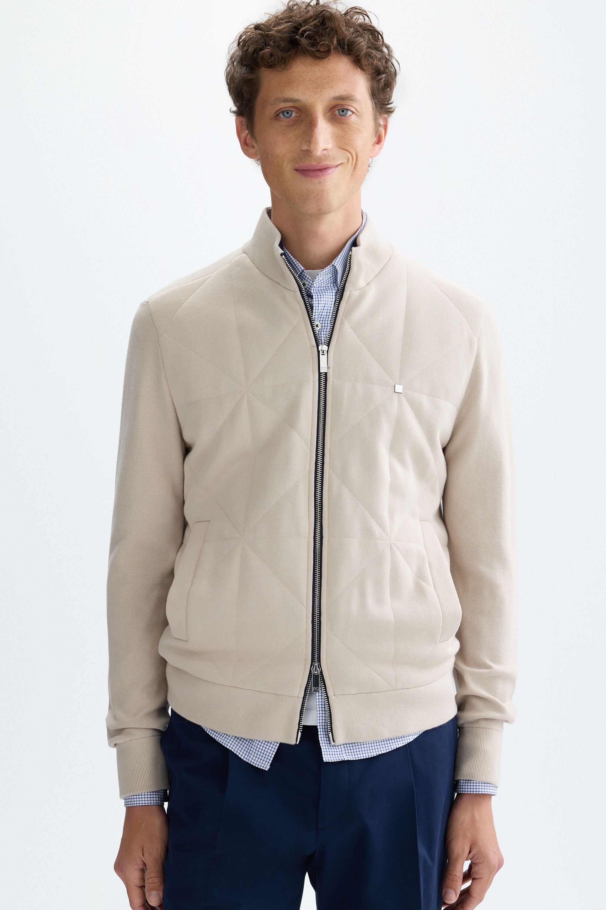 Origami quilted cotton knit cardigan