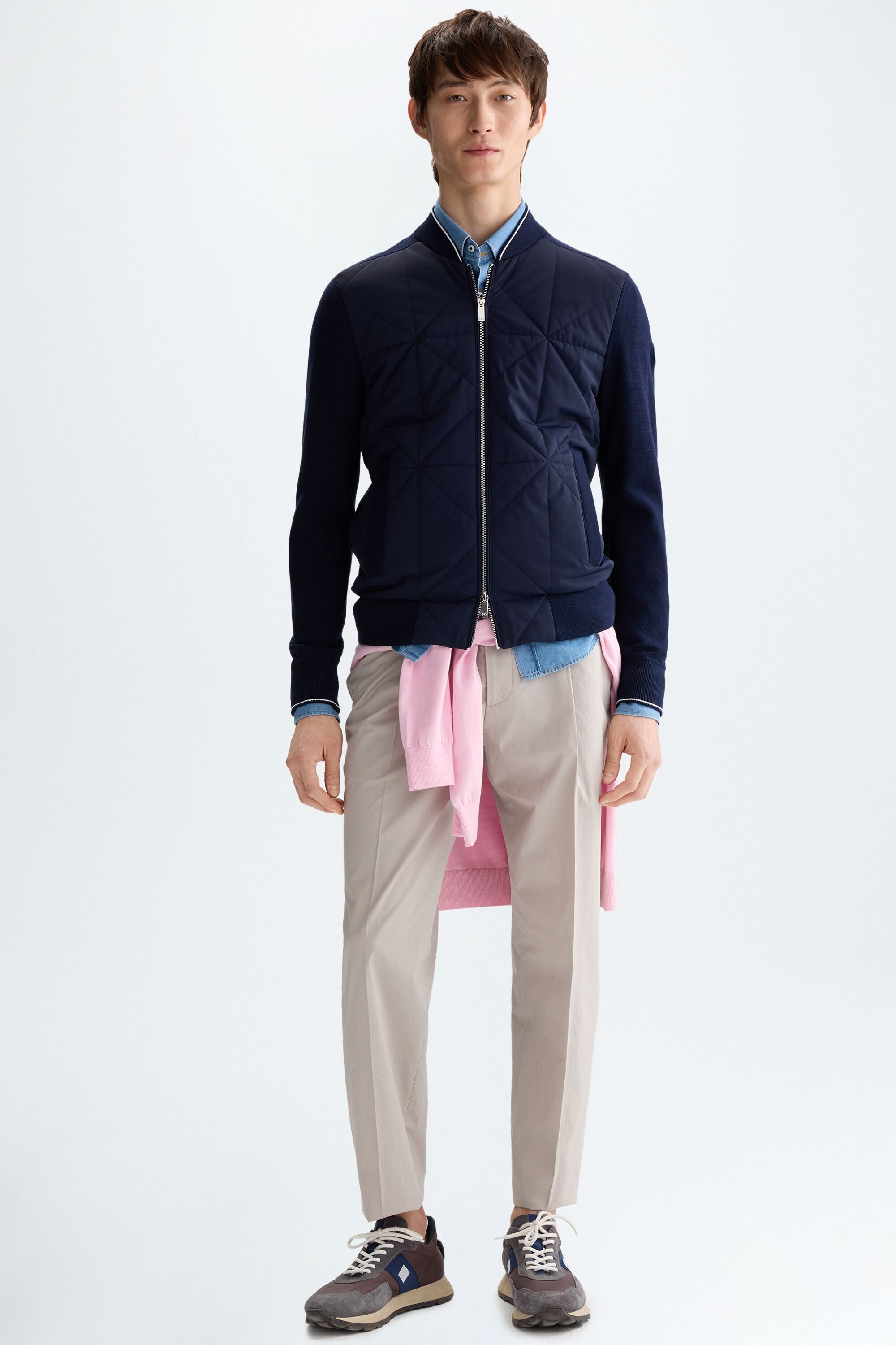 Origami quilted nylon knit bomber jacket navy - Purificacion