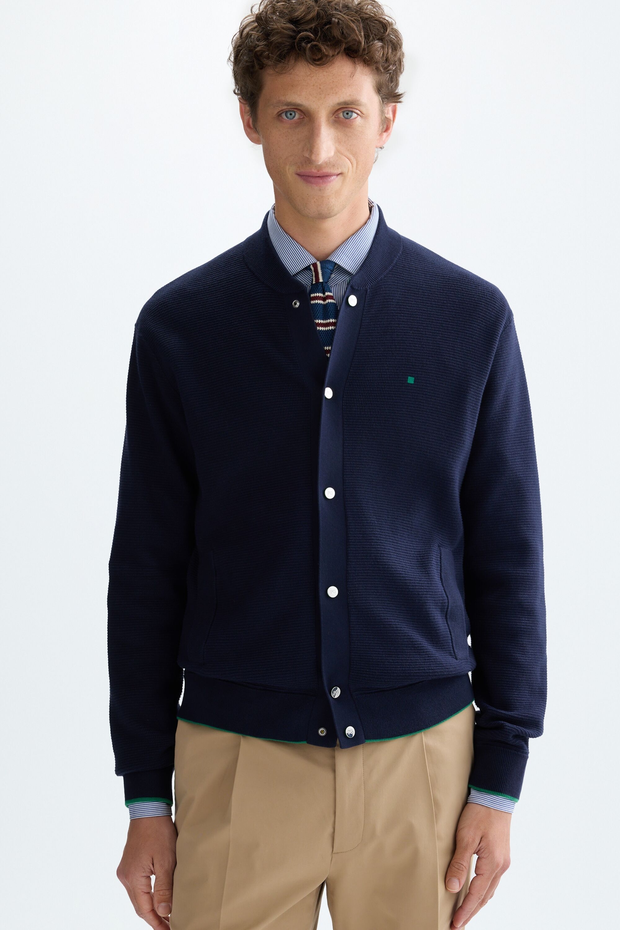 Pima cotton textured knit bomber jacket