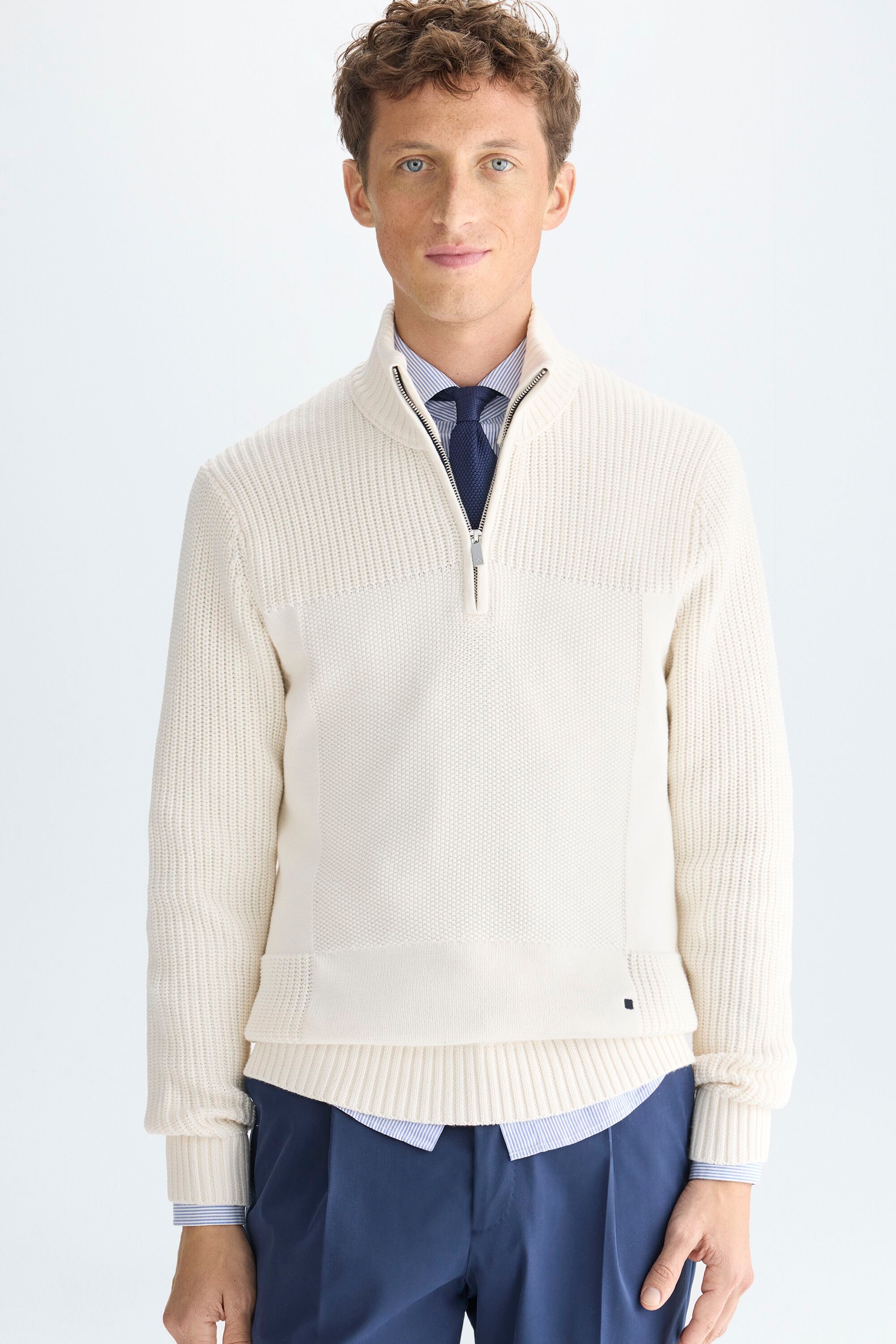 Cube textured cotton half-zip sweater