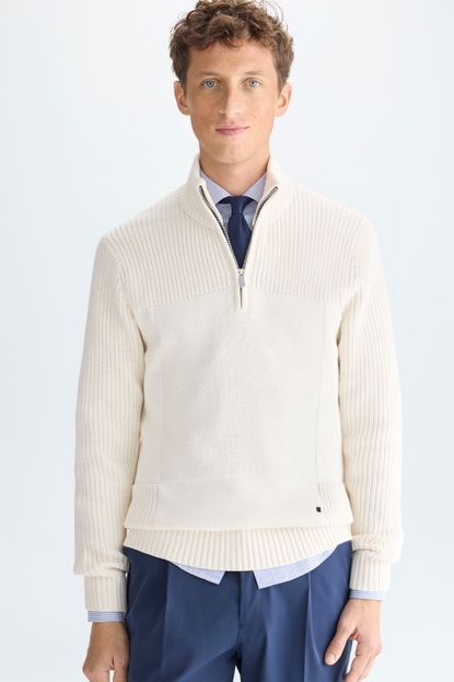 CUBE TEXTURED COTTON HALF-ZIP SWEATER