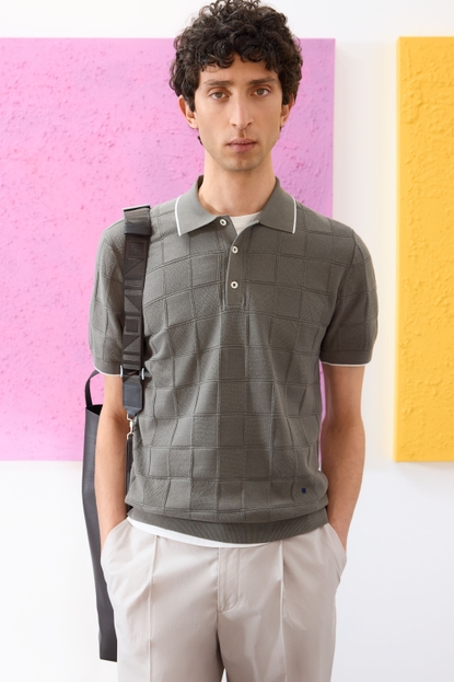 CUBES TEXTURED KNIT POLO SHIRT