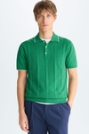 Ribbed effect knit polo shirt