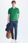 Ribbed effect knit polo shirt