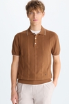 Ribbed effect knit polo shirt