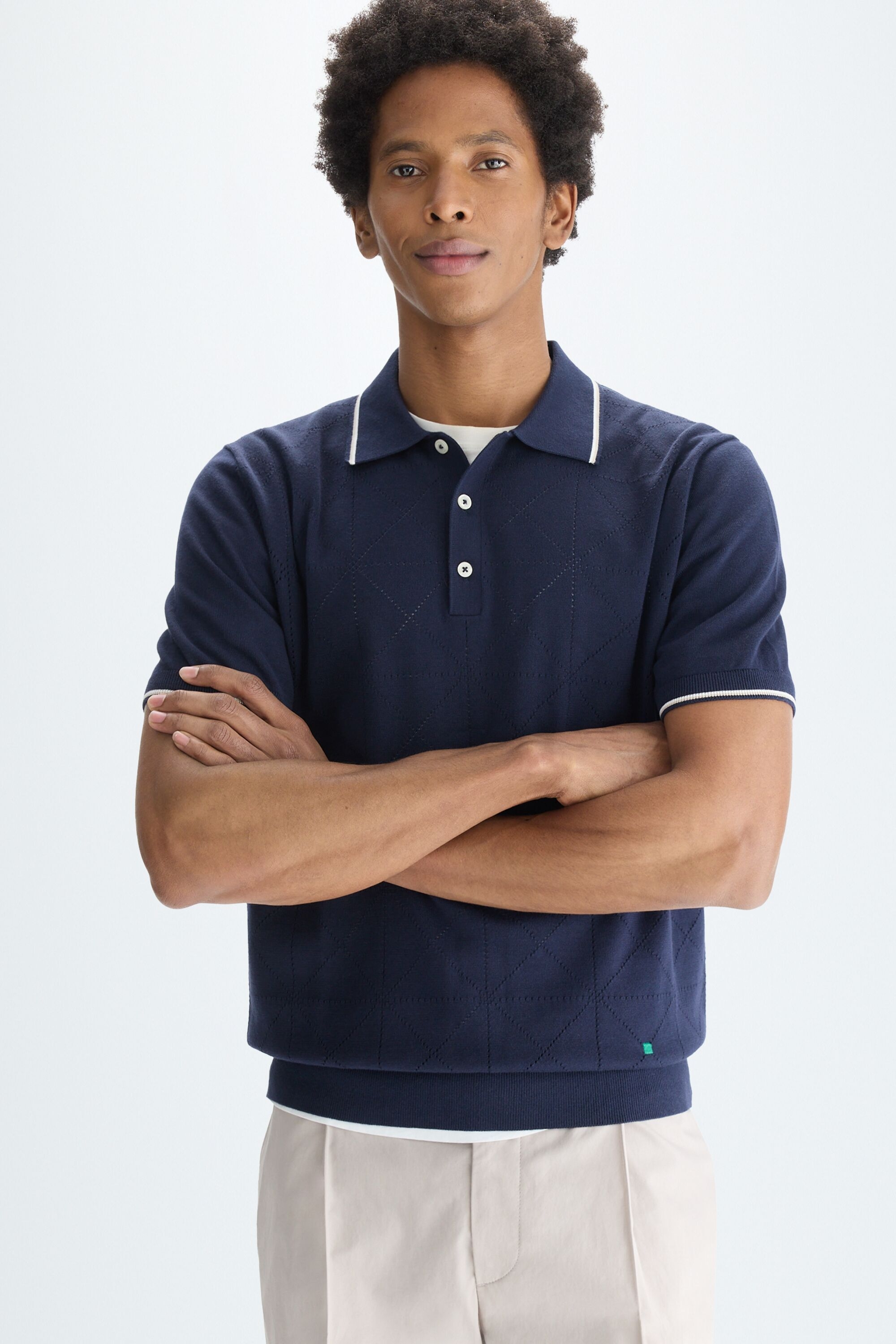 Origami pointelle knit polo shirt