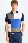 Colorblock intarsia knit polo shirt