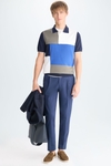 Colorblock intarsia knit polo shirt