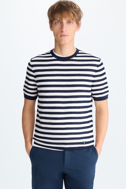 STRIPED POINTELLE KNIT T-SHIRT