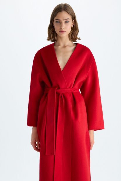 DOUBLE-FACED WOOL WRAP LONG COAT