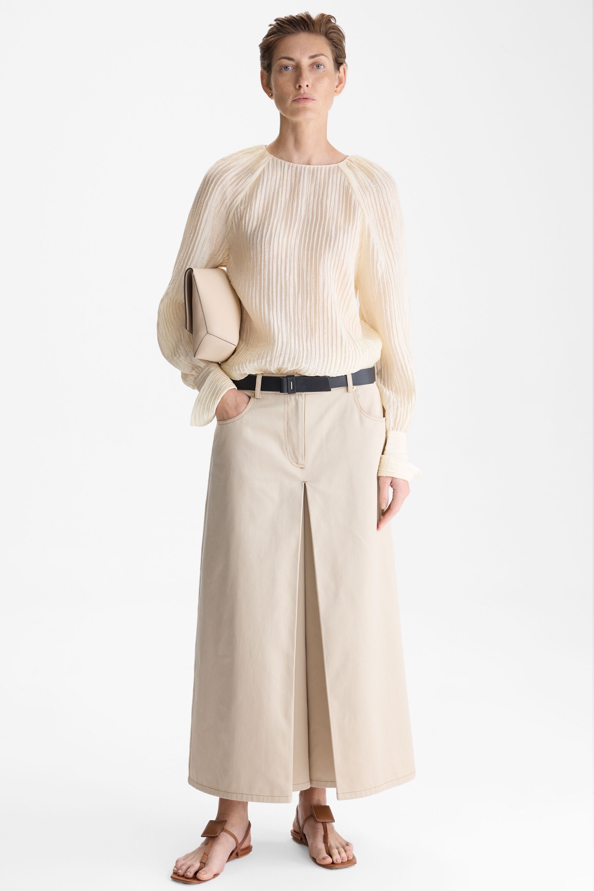 Adjustable hem crinkle oversize blouse ecru - Purificacion