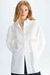 Cut-out embroidered poplin straight-fit shirt