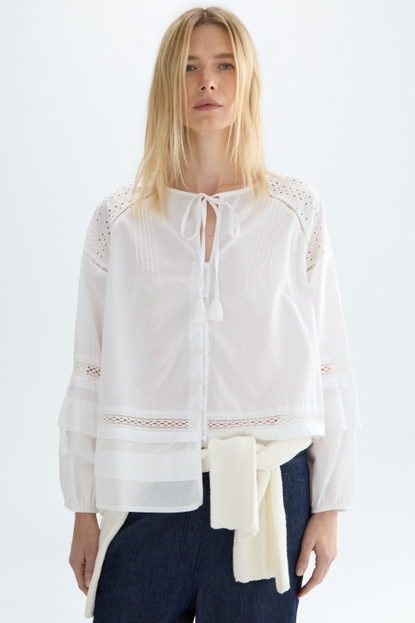 CUT-OUT VOILE A-LINE SHIRT