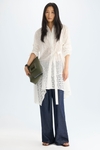 Cut-out poplin asymmetric long shirt