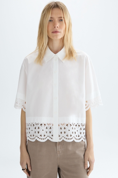 CUT-OUT EMBROIDERED POPLIN OVERSIZE SHIRT